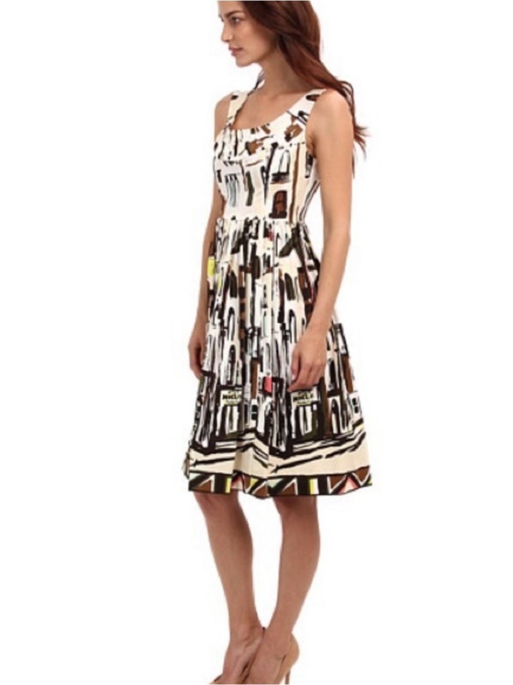 kate spade White Dress with Brown and Black Abstract Print - Picture 2 of 8
